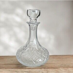 Vintage Captains Liquor Decanter 10" Crystal Wide Bottom with Stopper